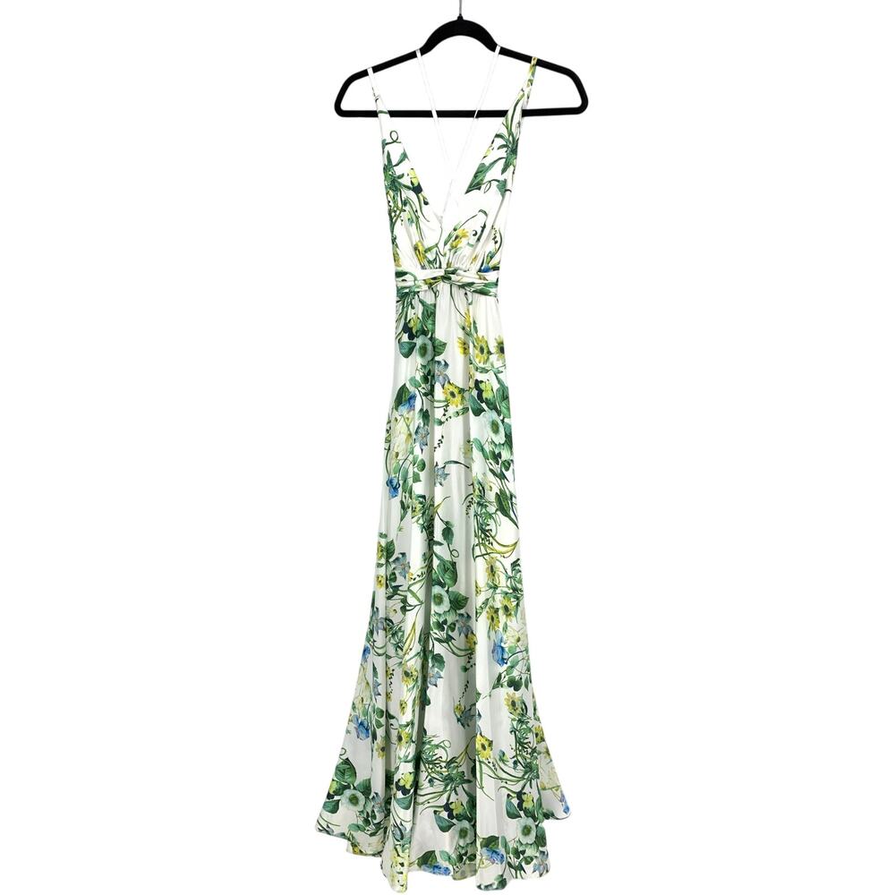 Ieena For Mac Duggal Gown Womens Size 4 V-Neck Floral A-Line Dress